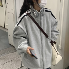 New 2025 American Autumn and Winter Loose Sweatshirt Women's Jacket Plus Fleece Thickened Baseball Suit