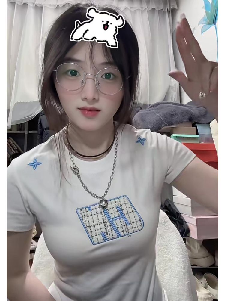 Original cloth small fragrant style embroidery 40 Odale 210g pure cotton short-sleeved T-shirt for women