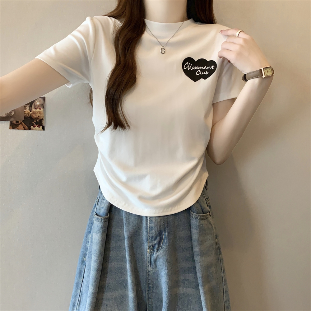 Real shot 40 pure cotton 210g 92 cotton/8 spandex short-sleeved T-shirt women's print