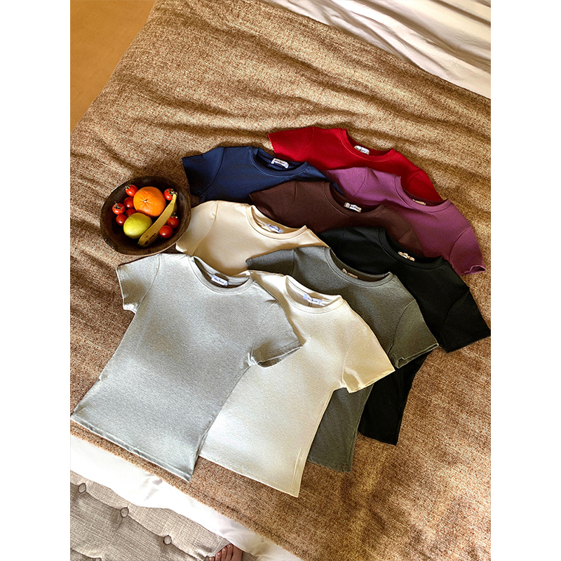 Real shot - 220g combed cotton breasts showing large waist and shoulders T-shirt white short-sleeved hot girl short base shirt