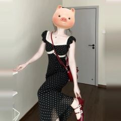 French temperament black waist-closing and slimming square collar flying sleeve polka dot dress for women long skirt summer 2025 new style