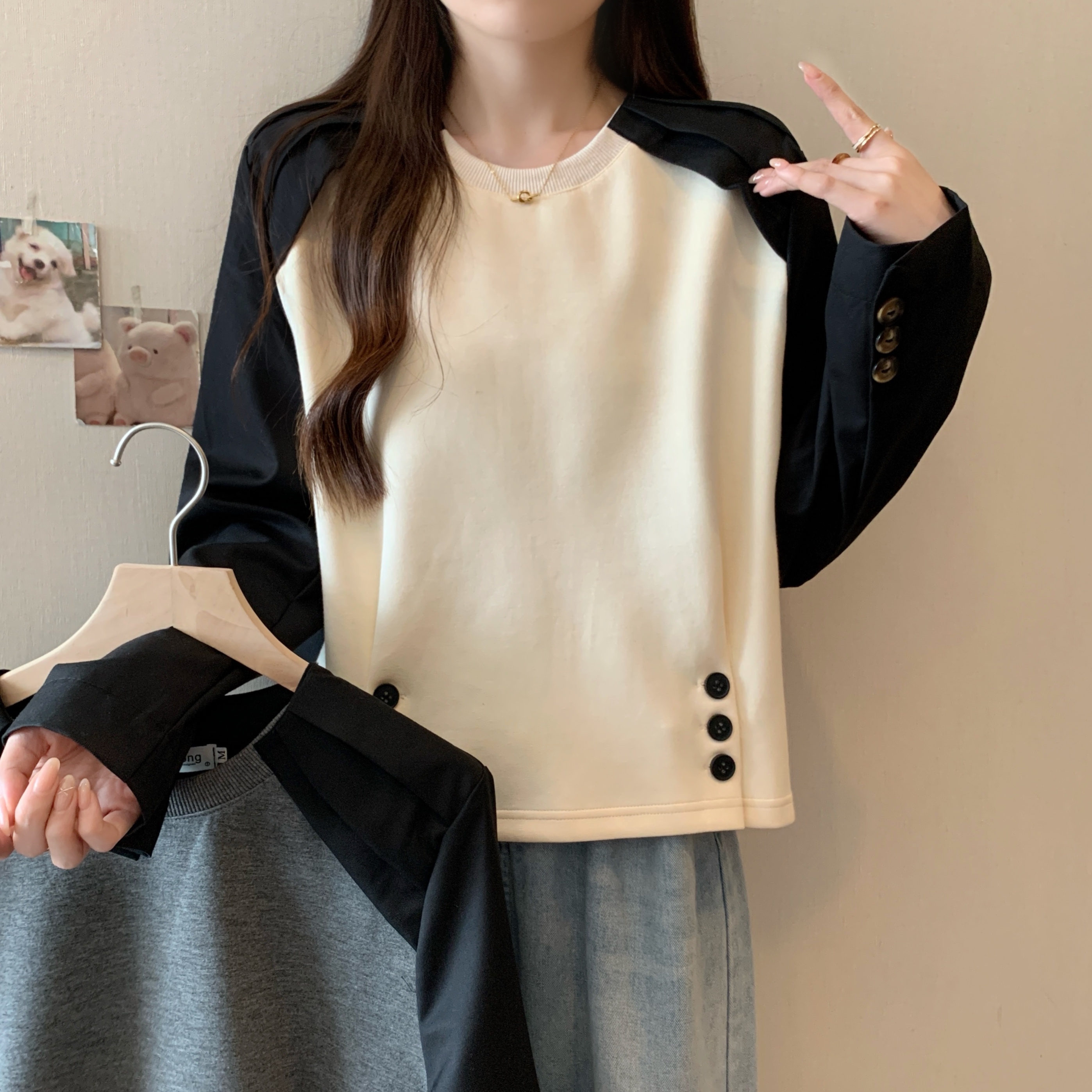 Real shot, original workmanship, original quality, 50% cotton, autumn new loose sweatshirt, women's slim top