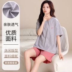 Summer knitted cotton 6535 round neck short sleeve shorts pajamas women's suit casual home clothes
