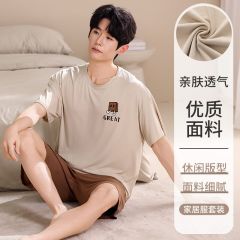 Summer Modal men's round neck short sleeve shorts pajamas men's suit casual home clothes