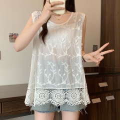 Real shot of large size fat MM forest-style sweet flesh-covering and slimming tassel sleeveless vest top