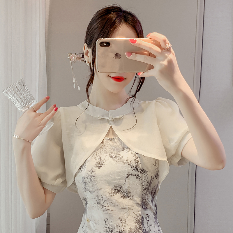 Real shot of 2025 summer new Chinese style Chinese style button-up skirt sunscreen shawl shirt for women
