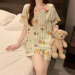 Summer cloud cotton V-neck short-sleeved shorts pajamas women's suit comfortable and casual home clothing