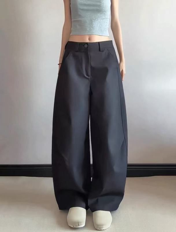 Spring high-end black pleated scimitar trousers for women drooping banana pants wide-leg versatile trousers sickle pants