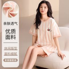 Summer knitted cotton 6535 round neck short sleeve shorts pajamas women's suit casual home clothes