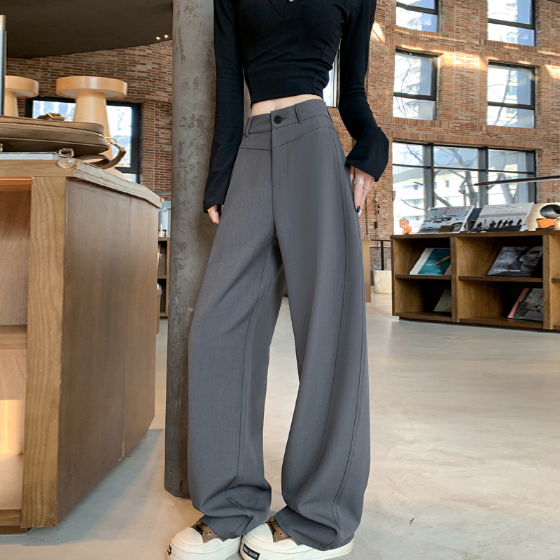 Real photos of spot high waist straight drooping scimitar casual and versatile commuter wide-leg suit pants for women in spring and summer