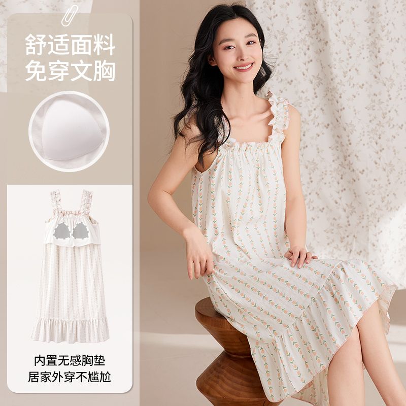 Summer cloud cotton with chest pad princess style sexy suspender nightgown ladies home clothes skirt