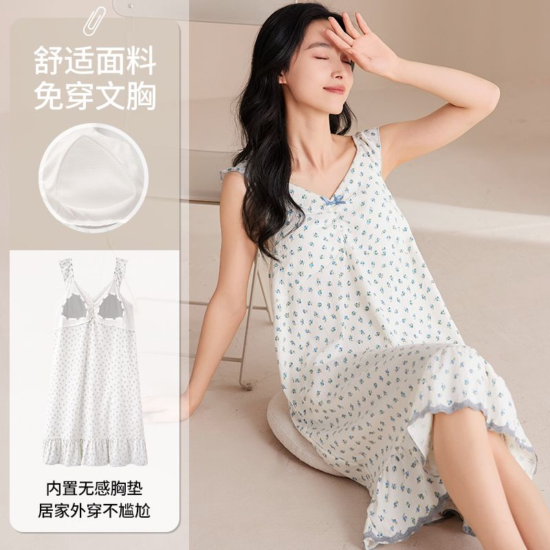 Summer cloud cotton with chest pad princess style sexy suspender nightgown ladies home clothes skirt