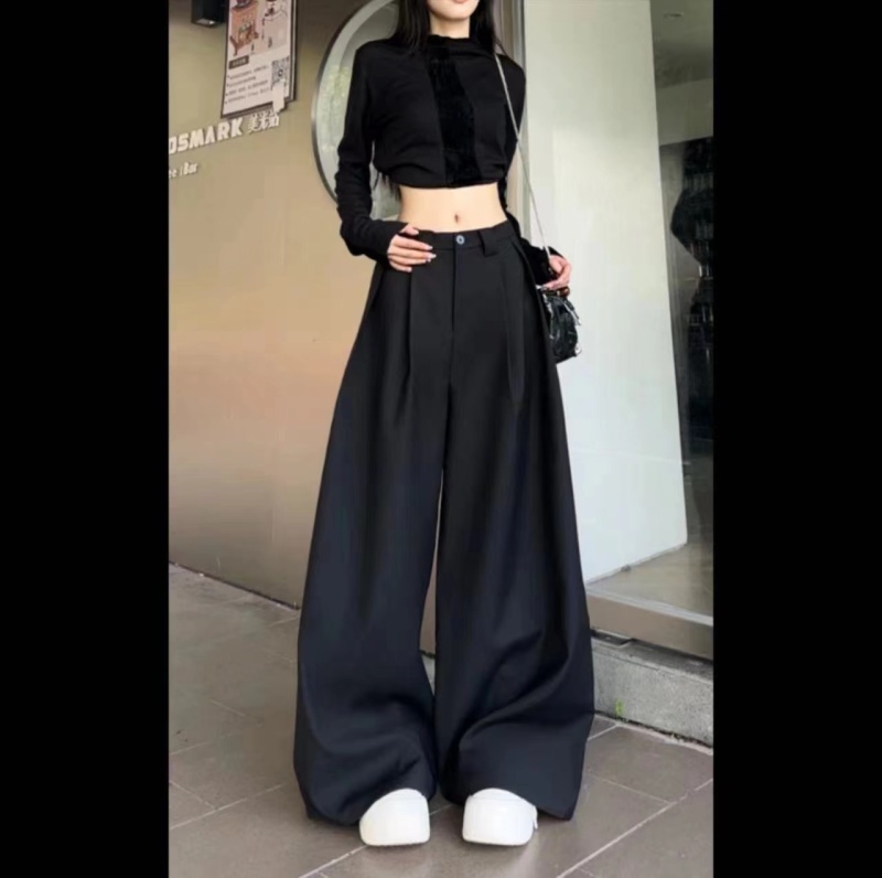 83030 high waist wide-leg pants for women 2024 autumn new simple loose slim drooping suit pants casual pants