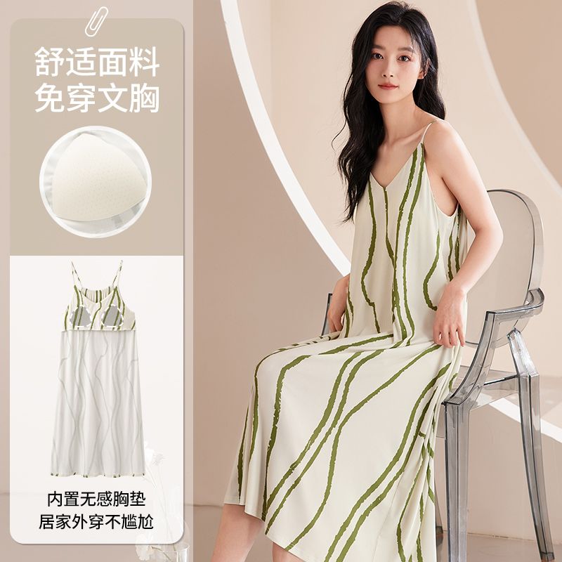 Summer ice threaded chest pad sexy suspender nightgown women's home clothes body dress