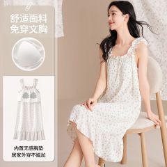 Summer cloud cotton with chest pad princess style sexy suspender nightgown ladies home clothes skirt