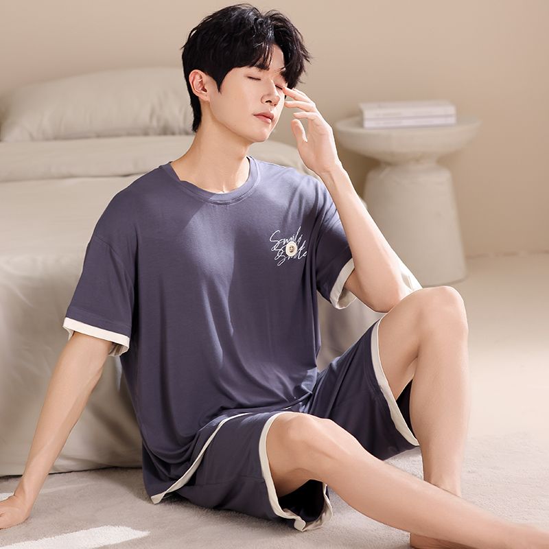 Summer Modal men's round neck short sleeve shorts pajamas men's suit casual home clothes