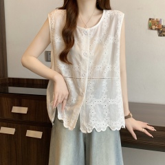 Real shot, large size fat MM forest-style sweet loose flesh-covering and slimming sleeveless vest top