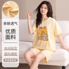 Summer knitted cotton 6535 round neck short sleeve shorts pajamas women's suit casual home clothes