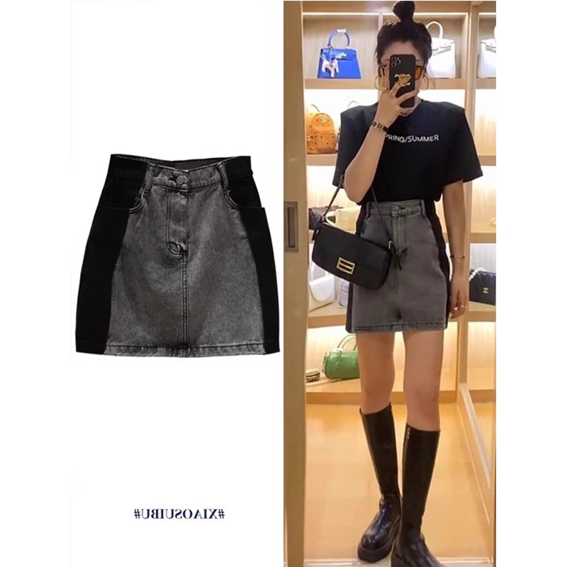 High-waisted denim skirt 2025 summer new fat mm pear-shaped body large size slim A-line short skirt KX