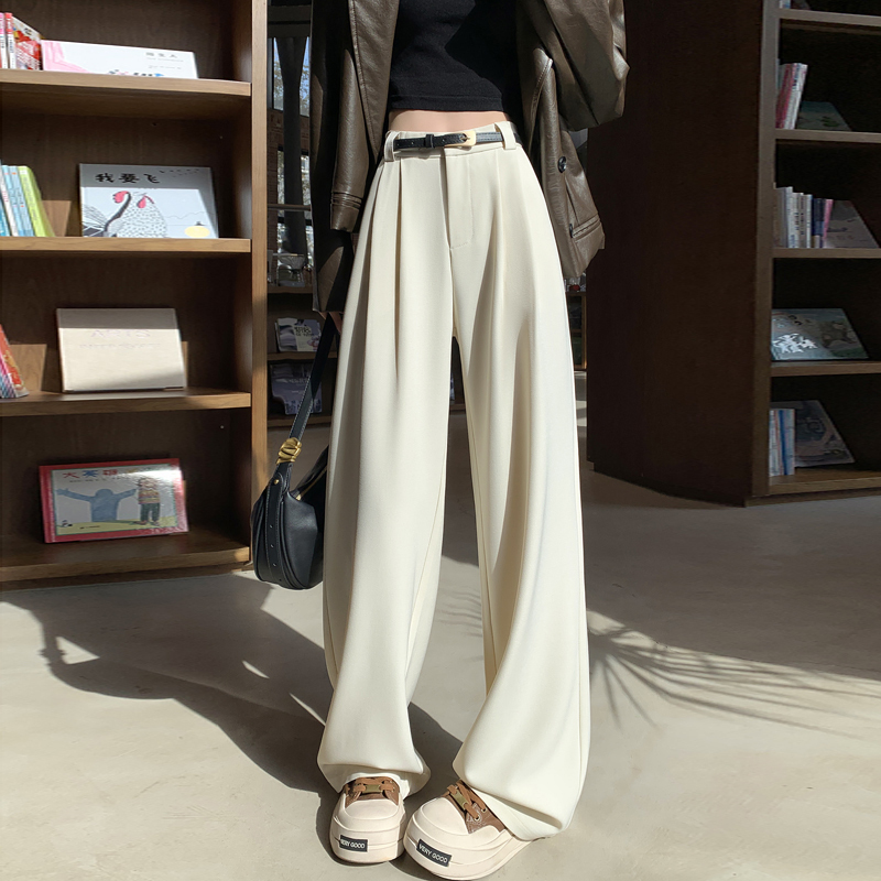 Real photos spot 2024 spring and summer new style suit pants high waist narrow version wide-leg pants straight-leg casual pants floor pants women