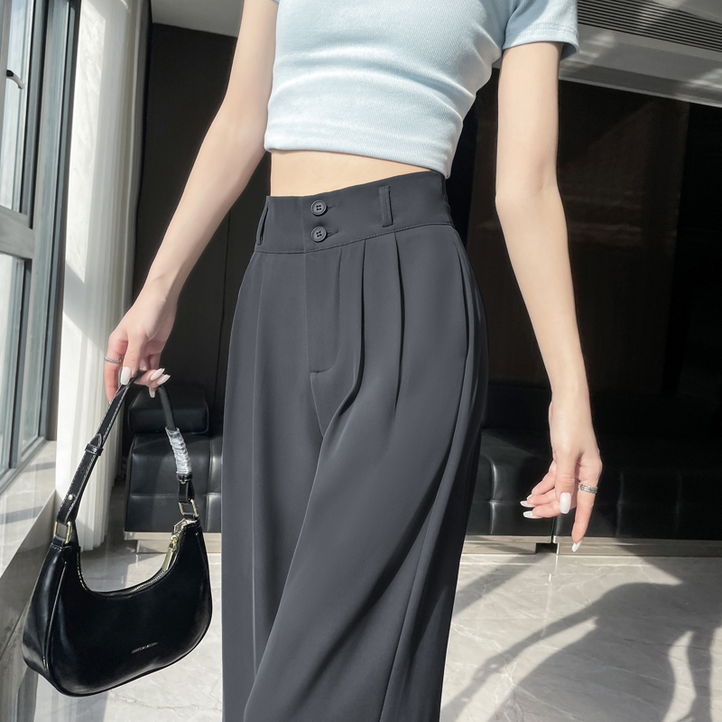 Real photo of six-color spot double button suit pants wide-leg pants spring and summer new high-waisted floor straight trousers casual pants