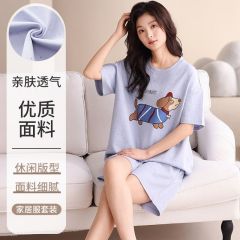 Summer knitted cotton 6535 round neck short sleeve shorts pajamas women's suit casual home clothes