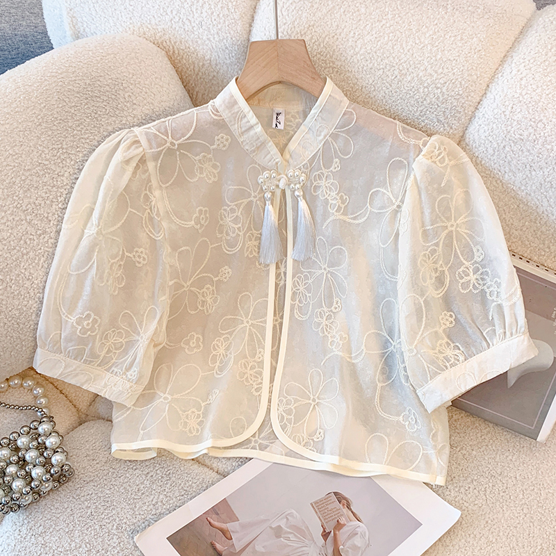 Real photo of 2025 summer new Chinese style buckle-fitting suspender skirt small shawl top coat sun protection clothes for women