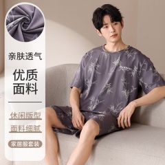 Summer Modal men's round neck short sleeve shorts pajamas men's suit casual home clothes