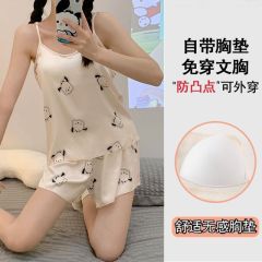 Summer ice and snow ribbon chest pad sexy suspender shorts pajamas women's suit home clothes