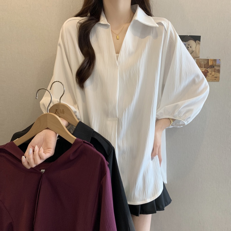 Real shot of 2025 large-size women's summer new fat MM French high-end casual temperament slim design shirt