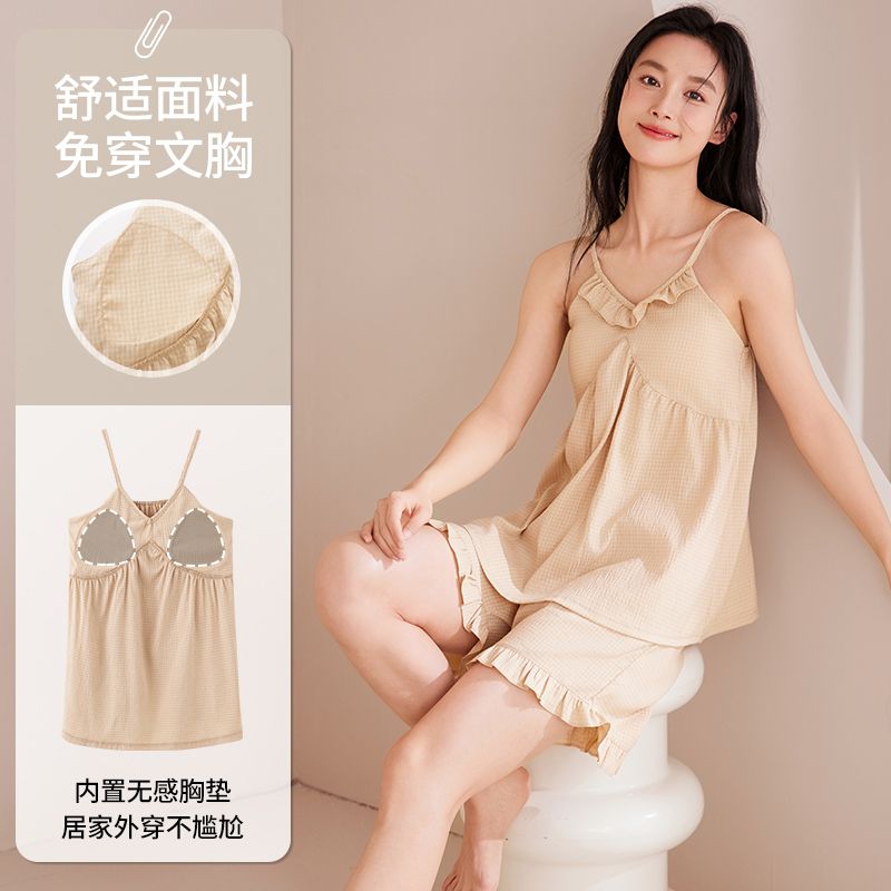 Summer cloud cotton with chest pad sexy suspender shorts pajamas women's suit home clothes
