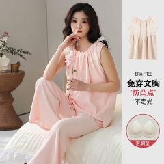 Summer cloud cotton with chest pad sleeveless short-sleeved trousers pajamas women's suit home clothes
