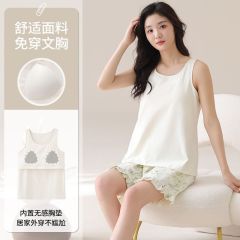 Summer pure cotton with chest pad vest shorts pajamas women's suit comfortable and casual home clothing