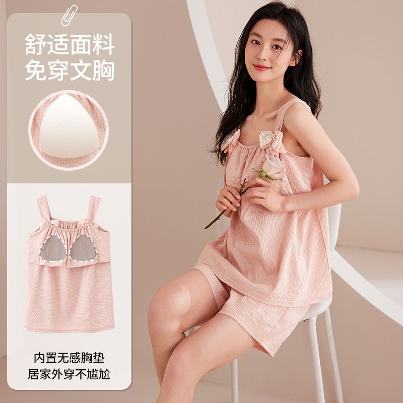 Summer cloud cotton with chest pad sexy suspender shorts pajamas women's suit home clothes