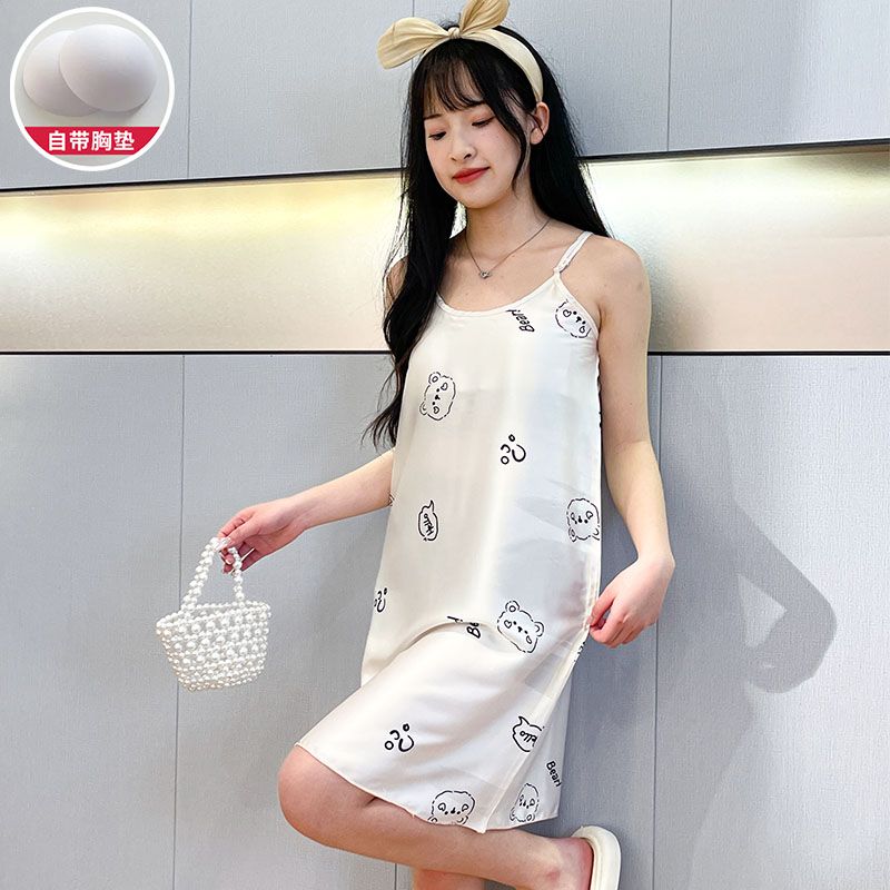 Summer ice and snow ribbon chest pad sexy suspender nightgown women's home clothes one-piece nightgown