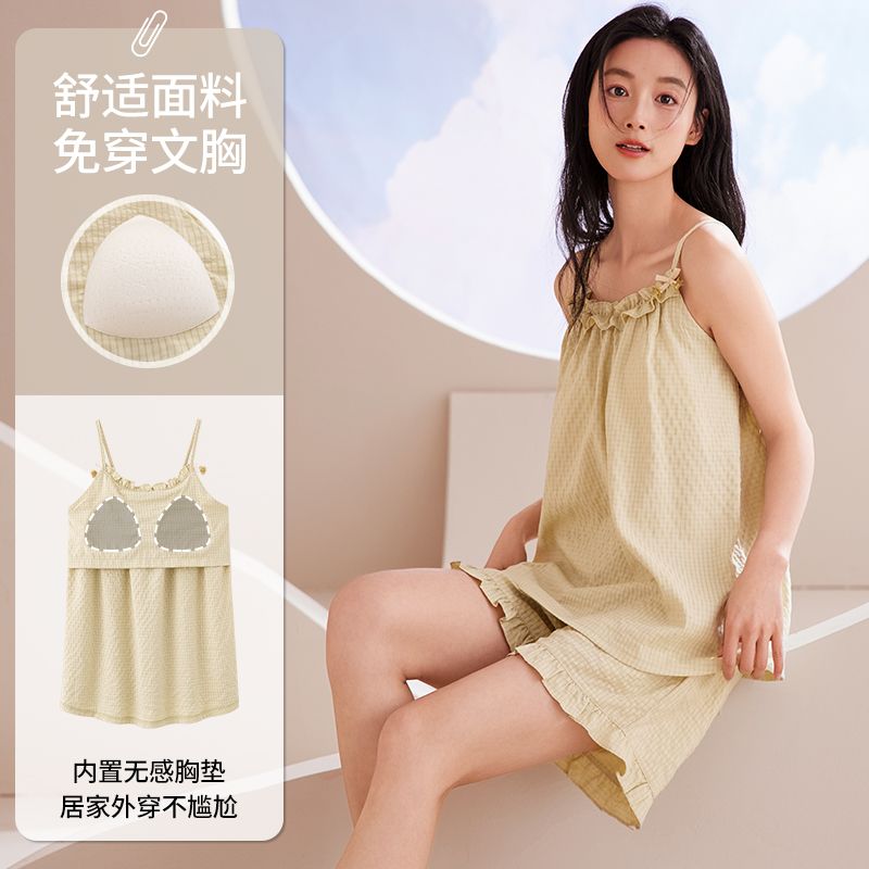 Summer cloud cotton with chest pad sexy suspender shorts pajamas women's suit home clothes