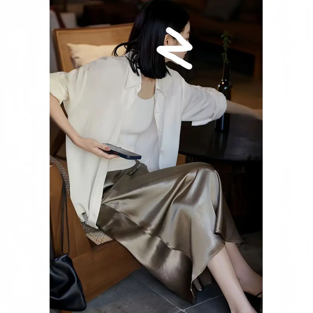 Korean high-waist irregular A-line skirt for women in 2025 new Korean version side slit versatile temperament long skirt
