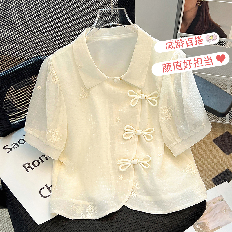 Lapel button short-sleeved shirt for women in summer new slim and Chinese style shirt