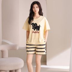 Summer knitted cotton 6535 round neck short sleeve shorts pajamas women's suit casual home clothes