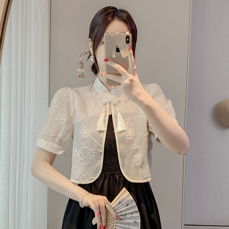 Real photo 2025 new Chinese style buckle-fitting suspender skirt small shawl top coat sun protection clothes for women