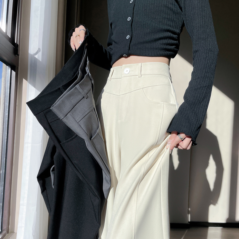 2025 spring and summer new narrow version of suit wide-leg pants straight and high waist showcase floor pants Banana pants scimitar wide-leg pants