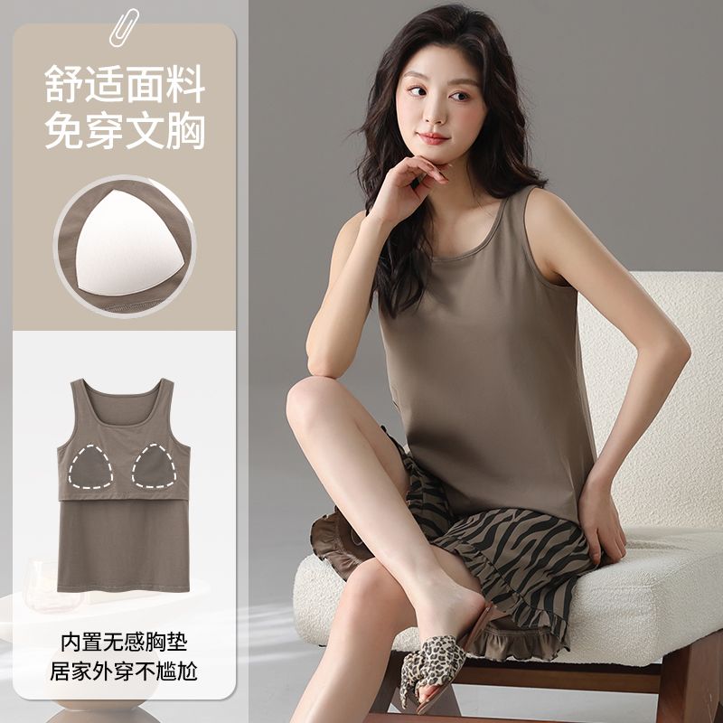Summer pure cotton with chest pad vest shorts pajamas women's suit comfortable and casual home clothing