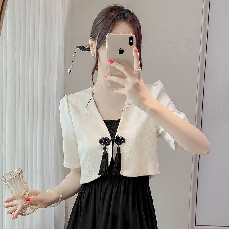 Real shot 2025 new style new Chinese style jacquard retro buckle sling skirt shawl jacket for women