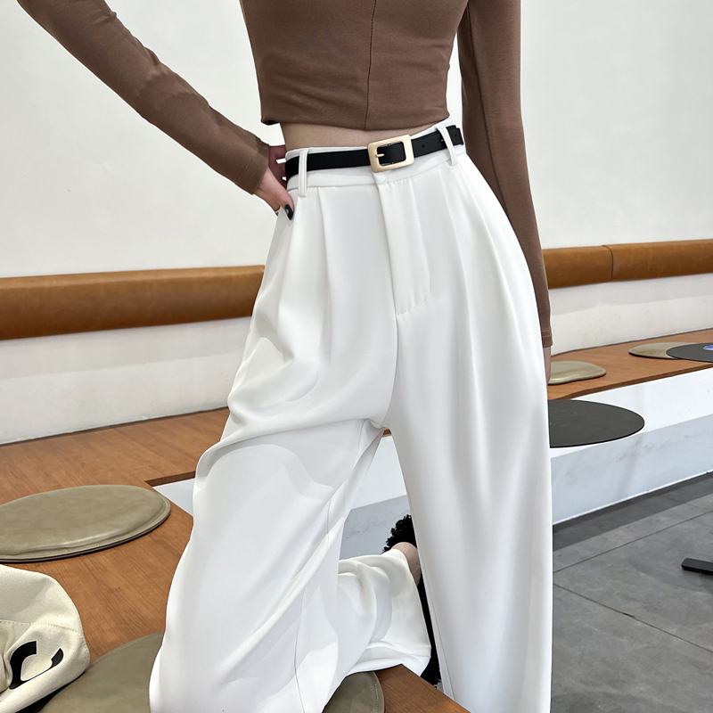 Real photo of 2025 spring and summer new style suit pants high waist narrow version wide-leg pants straight-leg casual pants floor pants women's belt