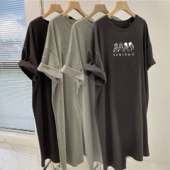 仿棉牛奶絲#懶人長裙長款過膝夏季韓版連衣裙胖妹妹寬鬆大碼