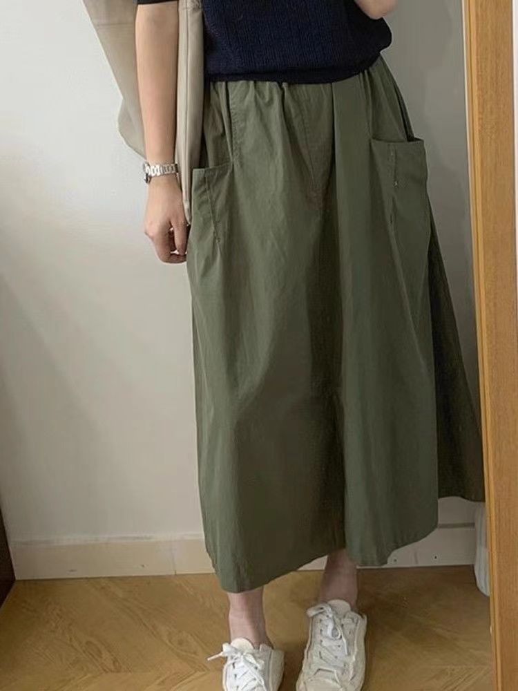 胖MM特大碼300斤日系工裝半身裙女夏寬鬆高腰中長款復古休閒A字裙