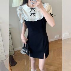 純欲風假兩件收腰顯瘦連衣裙女夏季別致驚艷性感包臀辣妹裙子