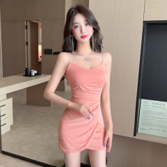 實拍~純欲性感V領低胸顯身材網紗吊帶包臀連衣裙