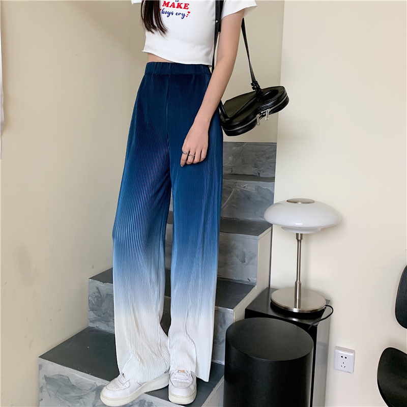 Korean foreign trade Korean version spring and summer large-size women's gradient color wide-leg pants high waist straight versatile slim floor pants