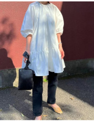 韓國chic襯衫連衣裙女lowclassic泡泡袖可疊穿短裙子褶皺襯衣